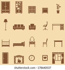 vector set of 20 brown furniture  icons 