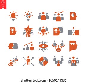 Vector set of 20 quality icons related to team work, career progress and business process. Mono line and design elements