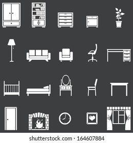 vector set of 20 white furniture icons 