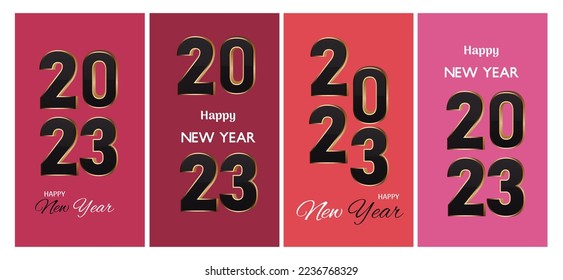 Vector set of 2023 new year posters.Winter holiday flyer, brochure voucher template.Vector illustration.