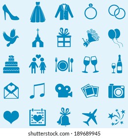 Vector Set of 25 Blue  Wedding Icons