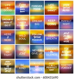 Vector set of 25 blurred backgrounds with inspirational quotes.