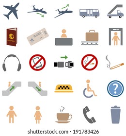 Vector Set of 25 Color Airport Icons