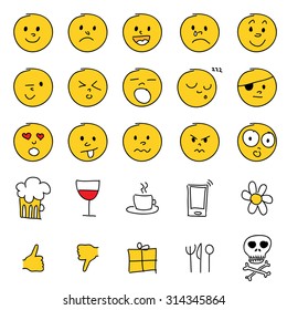 Vector set of 25 hand drawn cartoon emoticons.