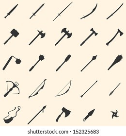 Vector Set Of 25 Medieval Weapon Icons 