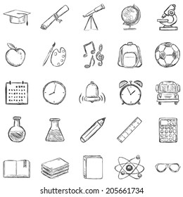 Vector Set of 25 Sketch School Icons