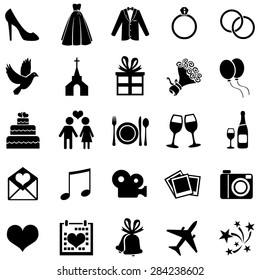 Conjunto de vectores de 25 iconos de bodas