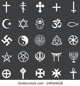 vector set of 25 white religious symbols