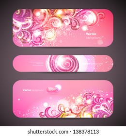 Vector set of 3 banners with decorative swirls.