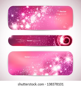 Vector set of 3 banners with glittering and sparkling stars.