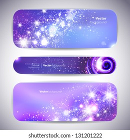 Vector set of 3 colorful banners with decorative elements.
