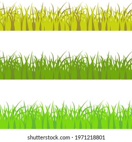 Vector set of 3 different colors seamless pattern grass. Light green, dark green, and yellow savan style color grass props decor.