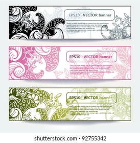 vector set of 3 floral banners