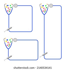 vector Set 3 Frame from stethoscope Frame with syringe, pill and capsule