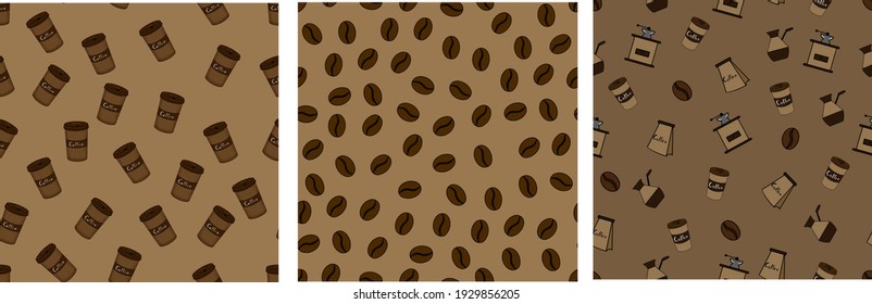 Vector set of 3 patterns on the theme of coffee