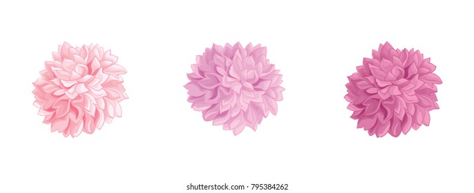 Vector Set of 3 Pink Birthday Party Paper Pom Poms Set Horizontal Seamless Repeat Border Pattern. Great for handmade cards, invitations, wallpaper, packaging, nursery designs.