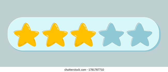 Vector de clasificación de 3 estrellas. Comentarios, reputación y el concepto de evaluación de la calidad de los productos, bienes y servicios. Servicio al cliente, icono plano para aplicaciones y sitios web. Gráficos estándar