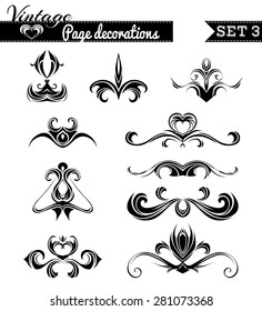 Vector set 3. Vintage page decorations. Hand-drawn retro design elements isolated on white background.