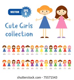 Vector set of 30 little girls