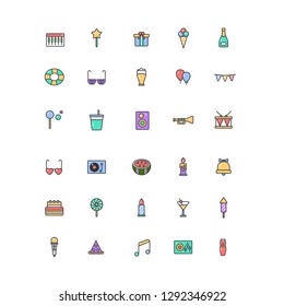 Vector Set of 30 Party Related Flat Icons - Party, Happy hour, Celebration, Entertainment, Holidays 