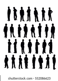 vector set of 30 standing boys silhouette 