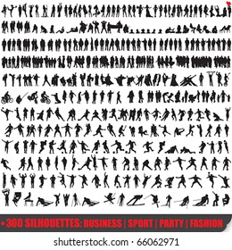 Vector set of 300 very detailed people silhouettes