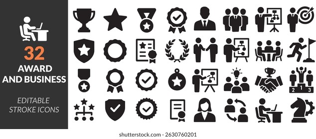 Vector set of 32 Editable Award and Business Icons for Professional Design
