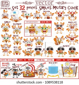 Vector set 32 pieces military cock smiles