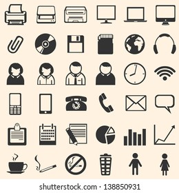 vector set of 36 black office icons