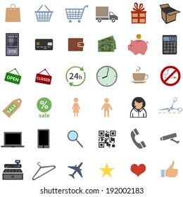 vector set of 36 color shopping icons