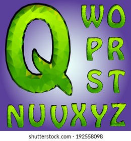 A vector set of 3D alphabet letters made of green triangles. Letters N-Z. 