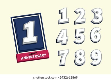 Conjunto de vectores de emblemas de tarjeta de felicitación de aniversario 3D