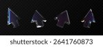 Vector set of 3D arrows with dispersion effect png. Glass arrow or cursor from different sides png. Dispersion effect.