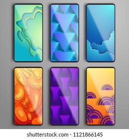 Vector set of 3d backgrounds with gradient for frameless smartphones