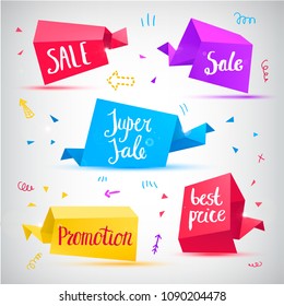 Vector set of 3d banners, tags with sale lettering
