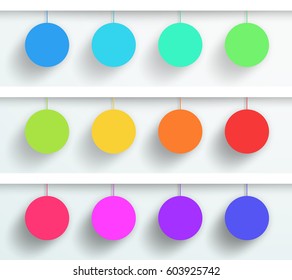 Vector Set Of 3d Blank Colorful Circle Frames Hanging