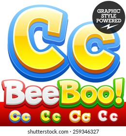 Vector set of 3D colorful children font in cartoon style. Optional different colors. Letter C