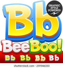 Vector set of 3D colorful children font in cartoon style. Optional different colors. Letter B