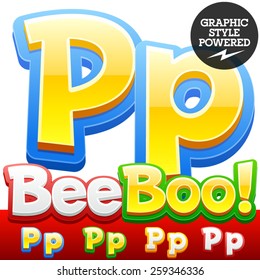 Vector set of 3D colorful children font in cartoon style. Optional different colors. Letter P