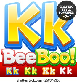 Vector set of 3D colorful children font in cartoon style. Optional different colors. Letter K