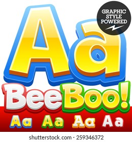 Vector set of 3D colorful children font in cartoon style. Optional different colors. Letter A