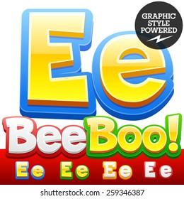 Vector set of 3D colorful children font in cartoon style. Optional different colors. Letter E