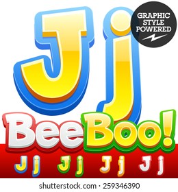 Vector set of 3D colorful children font in cartoon style. Optional different colors. Letter J