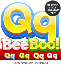 Vector set of 3D colorful children font in cartoon style. Optional different colors. Letter Q