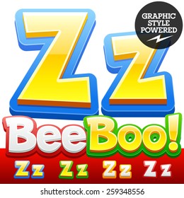 Vector set of 3D colorful children font in cartoon style. Optional different colors. Letter Z