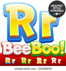 Vector set of 3D colorful children font in cartoon style. Optional different colors. Letter R