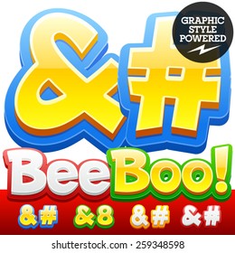 Vector set of 3D colorful children font in cartoon style. Optional different colors. Symbols