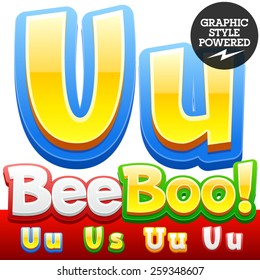 Vector set of 3D colorful children font in cartoon style. Optional different colors. Letter U