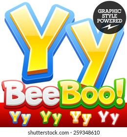 Vector set of 3D colorful children font in cartoon style. Optional different colors. Letter Y