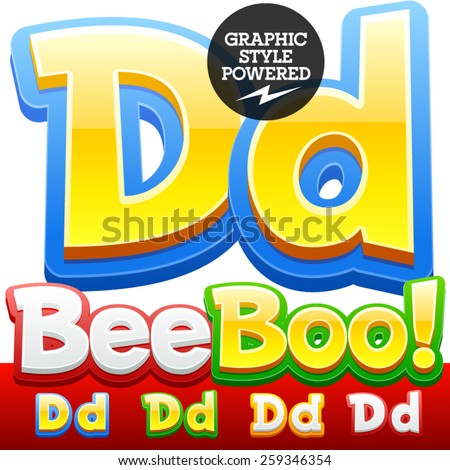 Vector set of 3D colorful children font in cartoon style. Optional different colors. Letter D